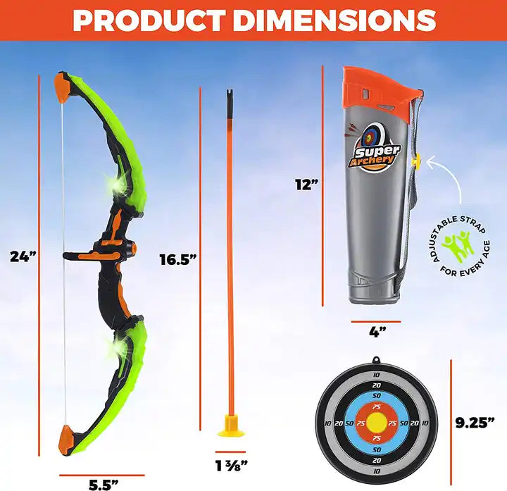 Custom Compound Archery Bow and Arrow Toys | Light Up Hunting Game Set for Kids with Target