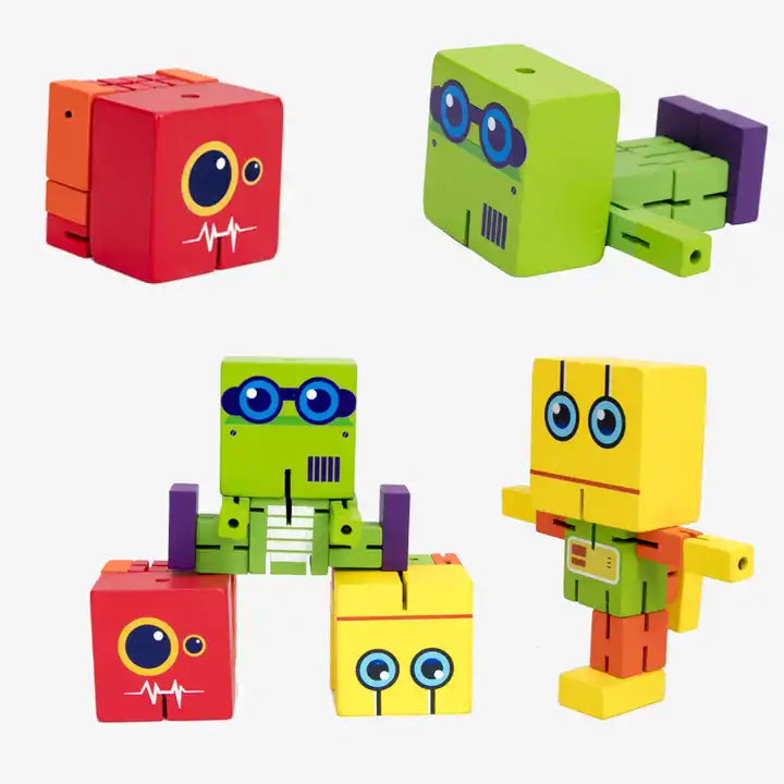 Kids Educational Folding Wooden Deformation Robot – Cartoon Transforming Robot Toy