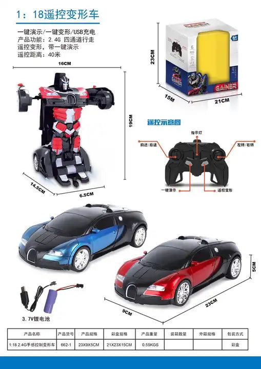 J1:18 Remote Control Car – Transforming Robot One Button Transformation Toy Car Robots for Kids