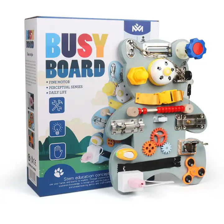 Wooden Bear Felt Busy Board ? Montessori Sensory Learning Toy for Kids | Locks, Latches, and Game Fun