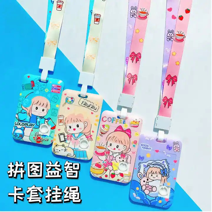 Creative Capybara Cartoon Jigsaw Puzzle Lanyard | Cute Bus Card Holder for Campus and Daily Use