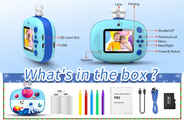 2023 High-Quality 2.4 Inch LCD Display 1080P Cute Print Camera for Kids, Perfect Christmas Gift for Girls & Boys