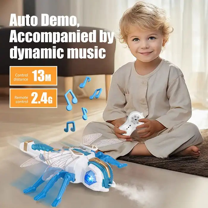 RC Interactive Dragonfly Toy - 2.4GHz Smart Remote Control Dancing Insect with Mist Spray and Music for Kids Ages 4-8 Years