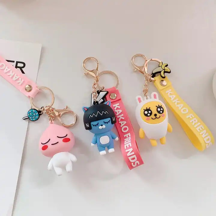 Kakao Dolls Keychain | Creative Soft Rubber Toy Key Ring Charm | Mobile Phone Strap & Bag Pendant for Kids and Couples