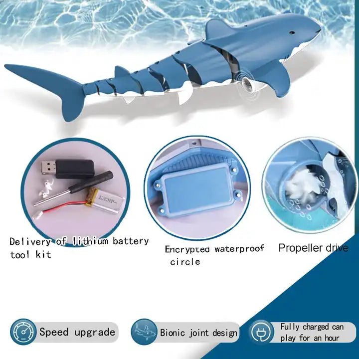 High Simulation 2.4G Remote Control Shark Toy - RC Underwater Pool Shark Model for Kids