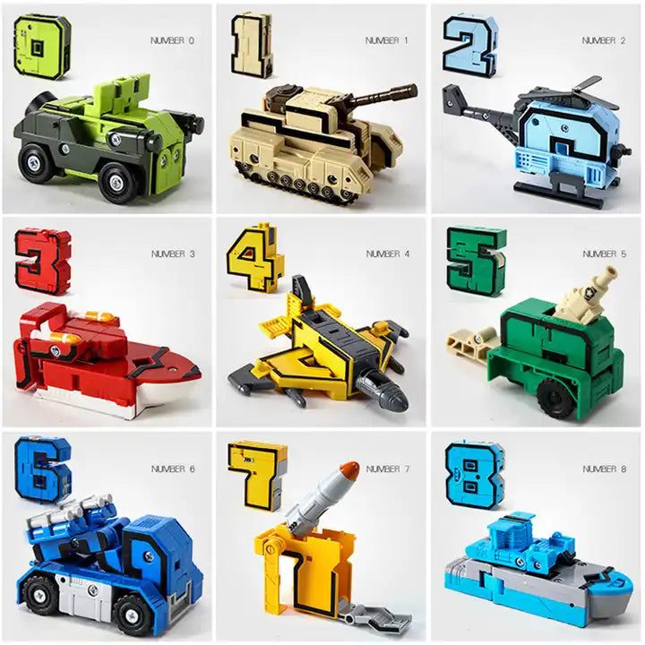 Transforming Robot Toys - Set of 10 Number Bots Action Figures