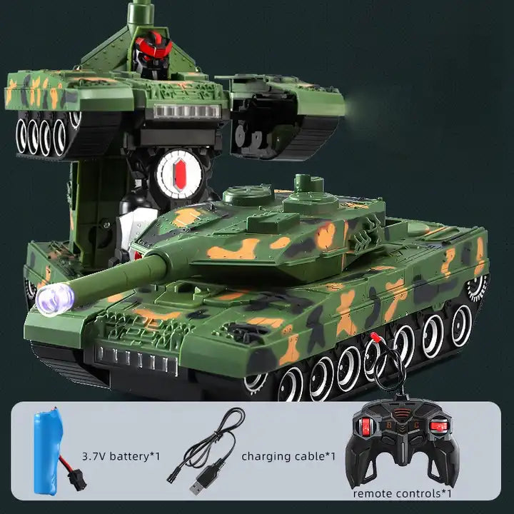 360° Rotating RC Battle Tank with Flashing Lights & Transforming Robot Mode - 2.4G Drift Tank