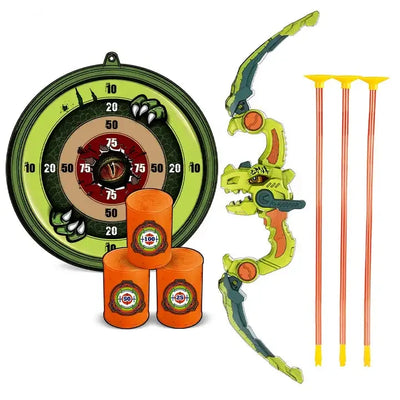 Kids Outdoor Hunting Crossbow Archery Target Toy | Dinosaur-Themed Plastic Bow and Arrow Set with Target