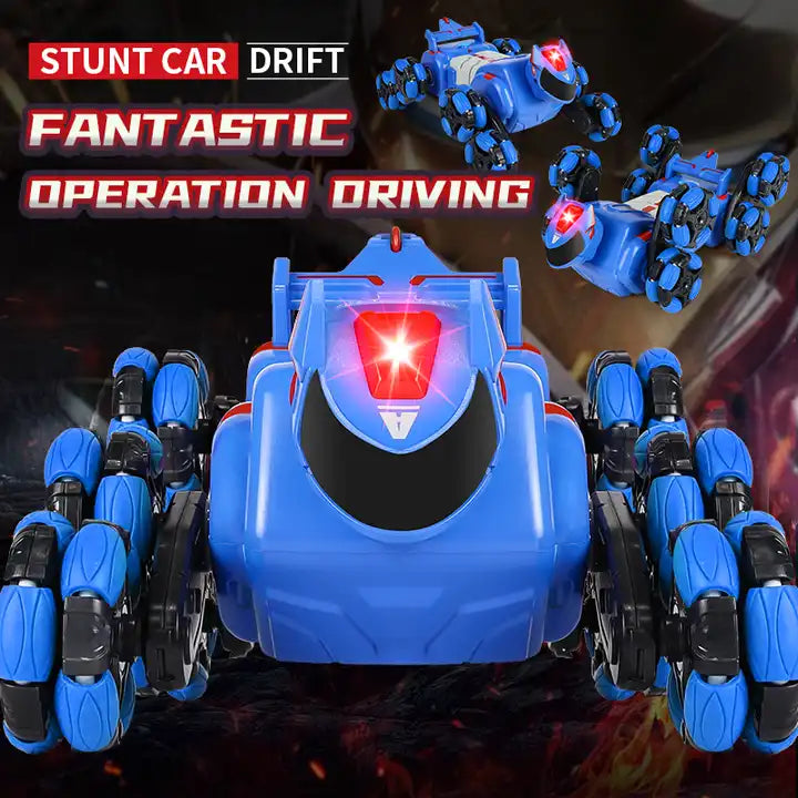 Dual-Control RC Stunt Robot Dog Car - 8-Tire Climbing, Drift, Lighting, and Spray Action Toy for Kids Ages 6-12 Years