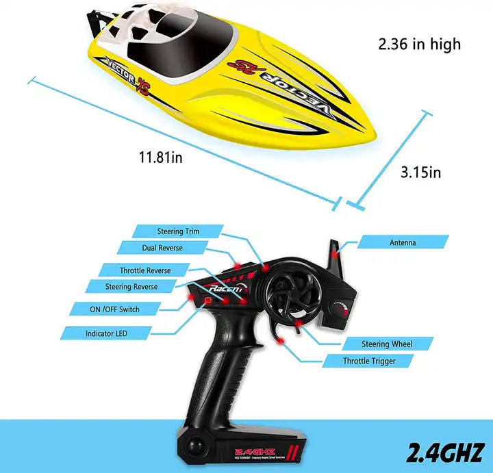 High Speed RC Racing Boat - Self-Righting Remote Control Boat for Pools & Lakes