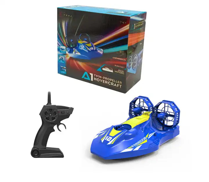 Amphibious 2.4GHz Remote Control Boat – Dual Motor LED Hovercraft Watercraft Toy for Kids and Adults