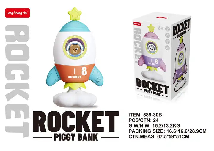 Custom Rocket Shape Coin Bank | Space Series Kids Plastic Piggy Bank