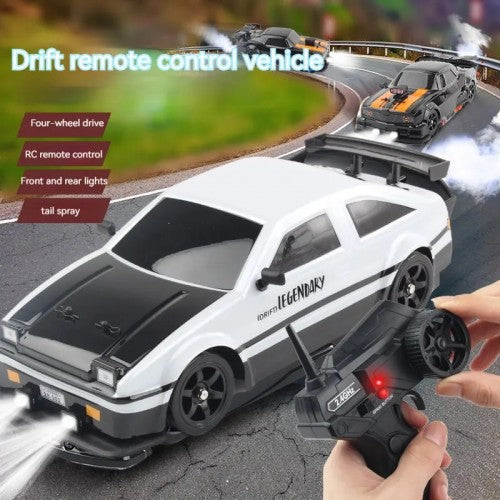 2.4 GHz 1:16 4WD RTR High-Speed R/C Drift Car with LED Lights, Drifting Wheels, Extra Racing Wheels, and Exhaust Smoke (Retro Look)