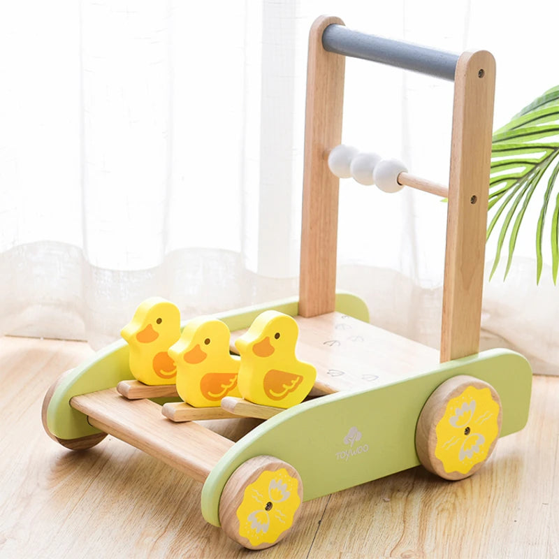 Wooden Baby Walker, Push Toys for Babies Learning to Walk, Shopping Cart for Kids Garden Wagon and Play Set with Abacus Blocks, Push and Pull Learning Walking Educational Gift for Toddler Boy