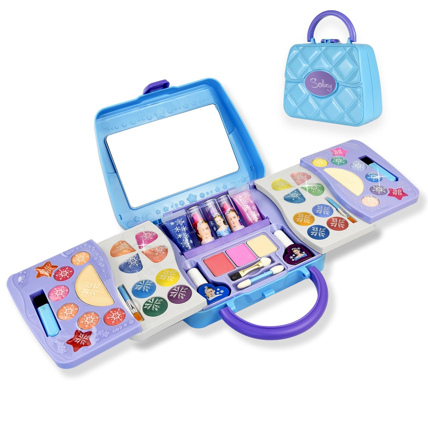 Children's Cosmetic Set Elsa Princess Makeup Box, Fold Out Makeup Palette with Mirror, Make Up Toy Gifts for Girls - Safety Tested- Non Toxic - Toyigo