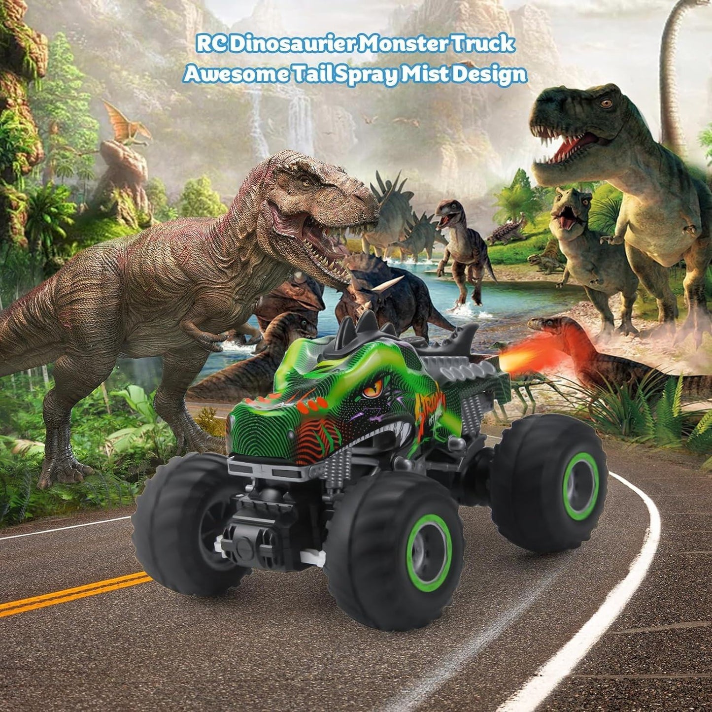 2.4GHz 7CH RC Dinosaur Monster Truck – All-Terrain Off-Road Remote Control Stunt Vehicle Toy for Boys and Kids