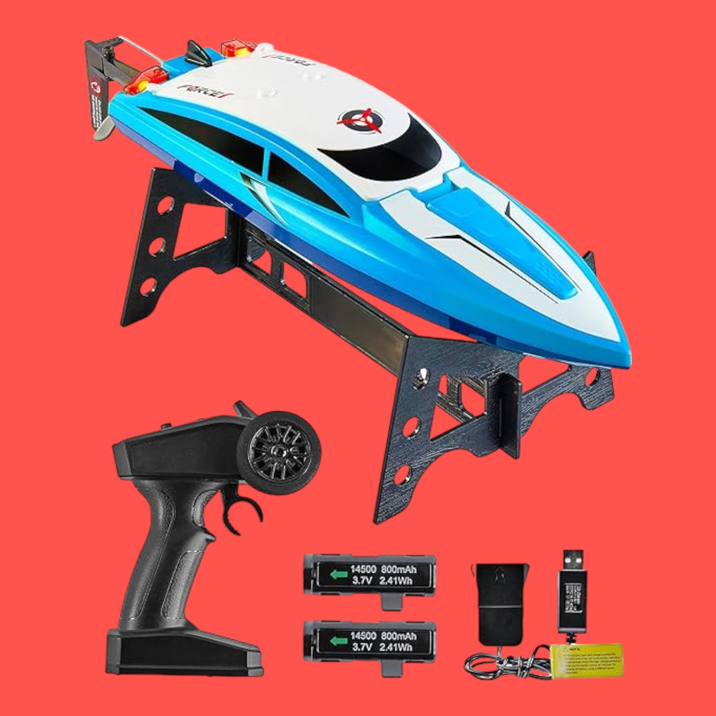 Remote Control Boat for Pools and Lakes, Velocity Pro LED RC Boat, Mini Under Water RC Boat , 2 Rechargeable Batteries, 2.4GHZ Remote Control Boats For Adults and Kids - Toyigo