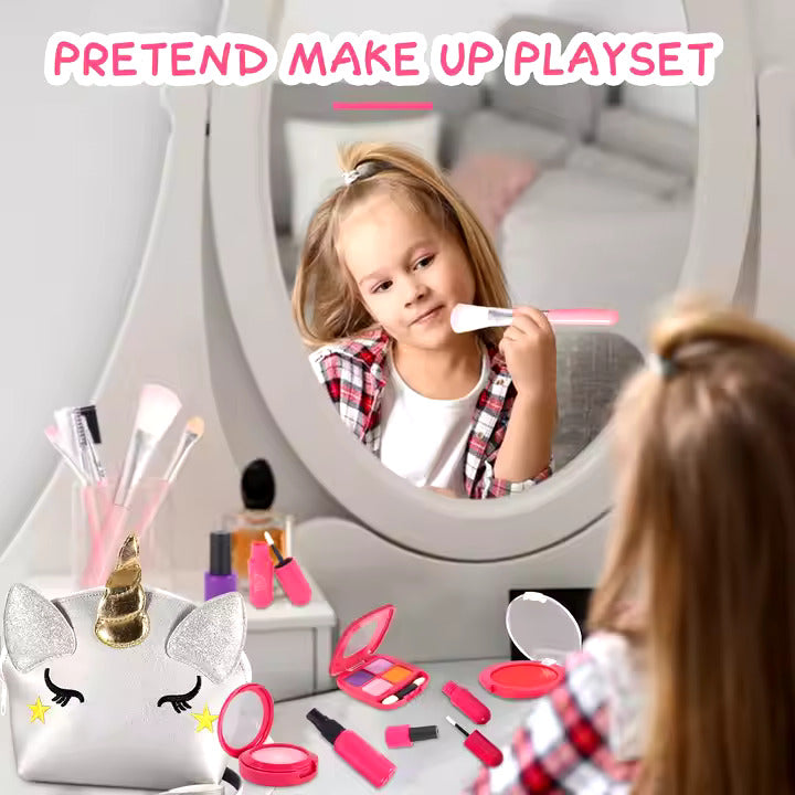 Kids Makeup Kit for Girl, BTEC Pretend Makeup for Toddlers, 16 Pack Fake Play Makeup for Little Girls Age 3 4 5 6 7 Birthday Gift.