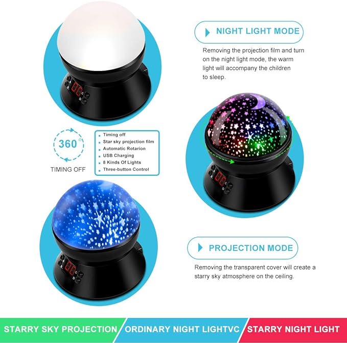 Star Night Light Projector for Kids with Timer - Glow in The Dark Stars and Moon,  for 1-14 Years Old