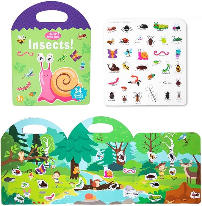 Portable Jelly Sticker Book for Kids Ages 3-4 ? Montessori-Inspired Quiet Book with Animal Stickers, Educational Travel Toy for Toddlers, Preschool Learning Activities Gift