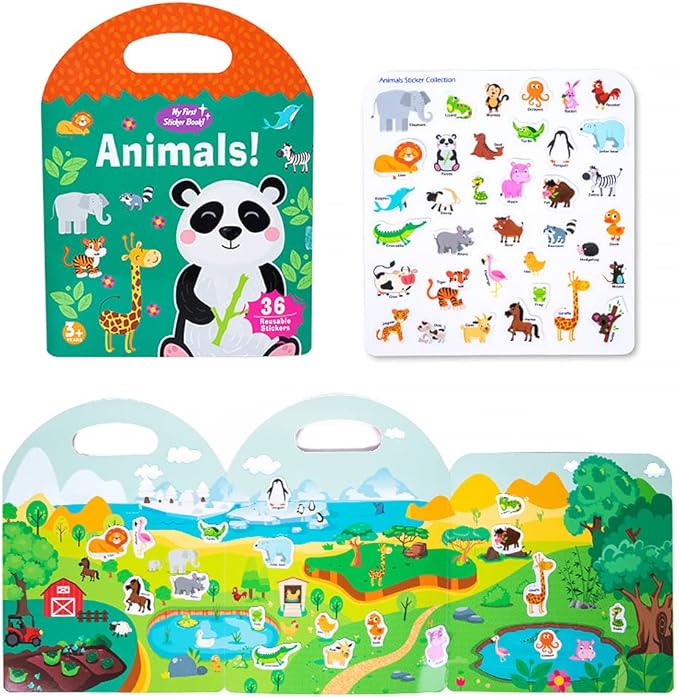 Portable Jelly Sticker Book for Kids Ages 3-4 ? Montessori-Inspired Quiet Book with Animal Stickers, Educational Travel Toy for Toddlers, Preschool Learning Activities Gift