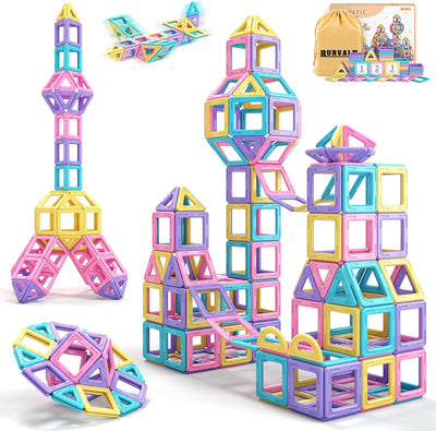 Magnetic Blocks Basic Set: 38-58 Piece Kit for Toddler Girls, Ideal Birthday Gift for Ages 3-5, Magnetic Tiles, Montessori Learning Toys for Easter, Suitable for Girls Aged 3-7 - Toyigo