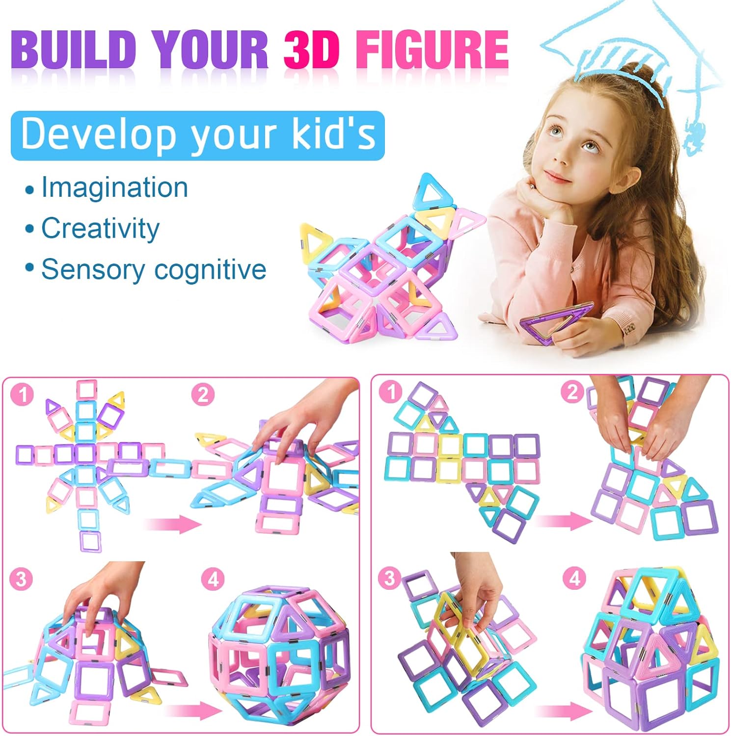 Upgrade Macaron Castle Magnetic Tiles Building Set(102 Pcs): STEM Creativity and Educational Toys for Toddlers, Age 3-6 - Ideal Christmas and Birthday Gifts for Boys and Girls Ages 3-8+ - Toyigo