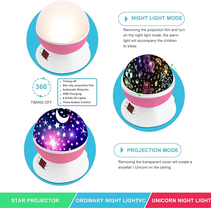 Star Night Light Projector for Kids with Timer - Glow in The Dark Stars and Moon,  for 1-14 Years Old